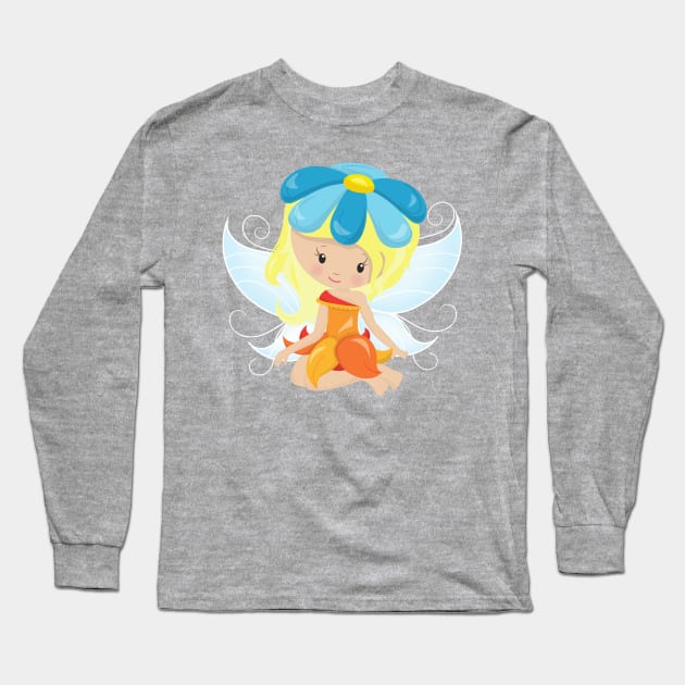 Cute Fairy, Magic Fairy, Blonde Hair, Flowers Long Sleeve T-Shirt by Jelena Dunčević